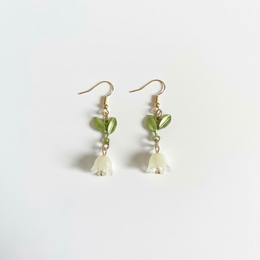 Handmade Lily of the Valley Drop Earrings Cottagecore Flower Dangle Vintage Gift